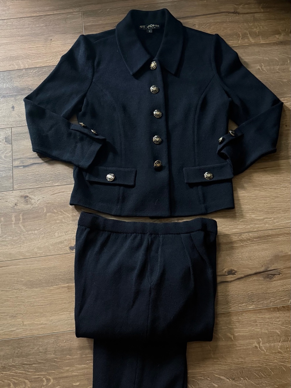 St. John Navy Knit Button-Front Blazer with Matching Pants